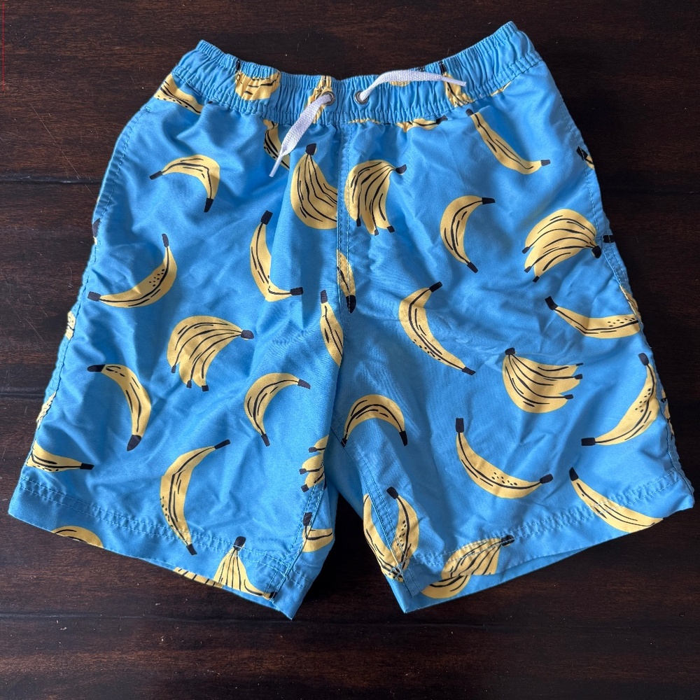 Hanna Andersson Boy's Blue Swim Shorts with Yellow Banana Print